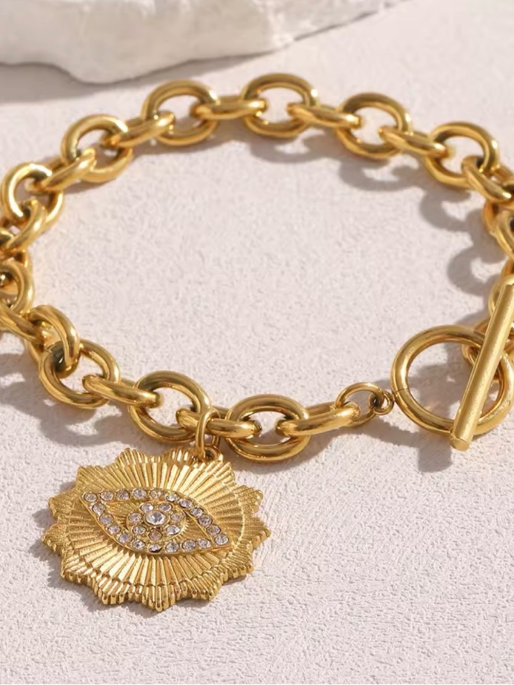 New 18K Gold Plated Evil Eye Chunky Chain Bracelet - 316L Stainless Steel